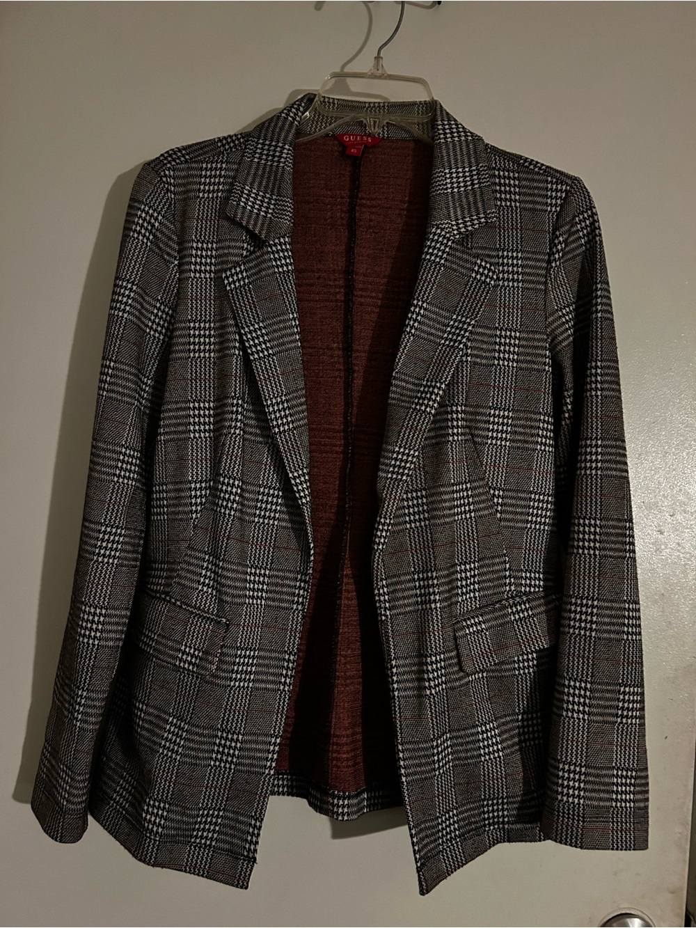 Guess Men's Black & Gray Plaid Blazer